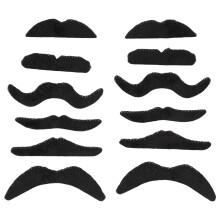 Confezione da 12 baffi finti autoadesivi assortiti / set di baffi per feste in maschera e compleanno eleganti