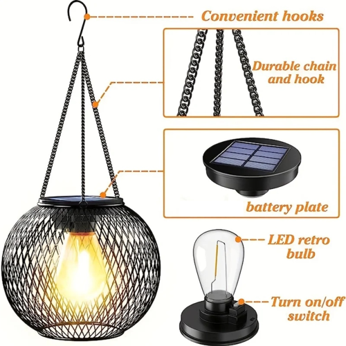 2PCS Outdoor Solar Lanterns Light Hanging Solar Lights Decorative LED 2