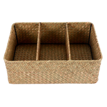3-Section Wicker Baskets for Shelves, Seagrass Storage Baskets Large