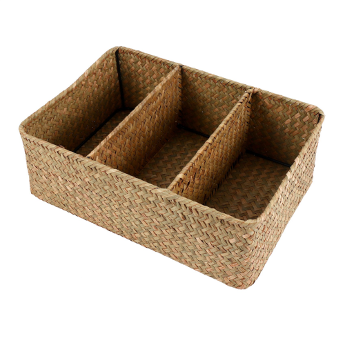 3-Section Wicker Baskets for Shelves, Seagrass Storage Baskets Large 2