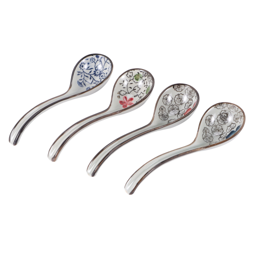 4 Pieces Asian Retro Chinese Ceramic Rice Spoons Curved Handle 2