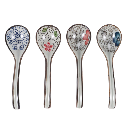 4 Pieces Asian Retro Chinese Ceramic Rice Spoons Curved Handle 1