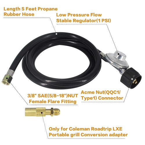 5Ft Propane Hose & Regulator Kit for ,QCC1 Low-Pressure 2