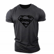 (L, grey) Superman T-shirt Youth Sports Short Sleeve