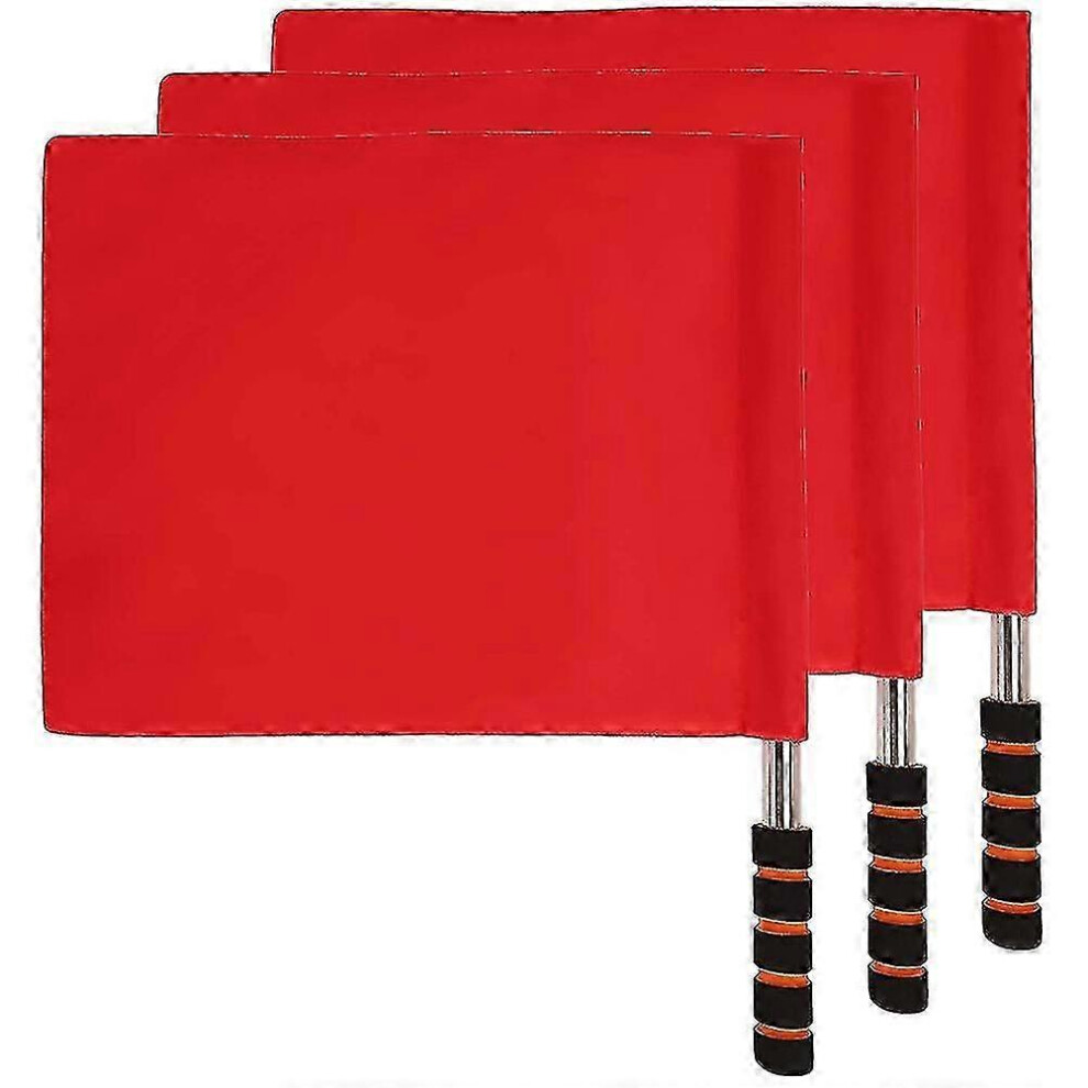 Kikidex (As Show, One Size) 3Pcs Referee Flag Stainless Steel Command Flag Signal Flag Safety Signal Flags Red