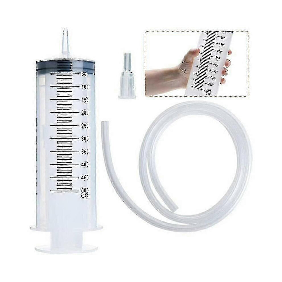 Kikidex (As Show, One Size) 500Ml Large Syringe With 130Cm Tubing Hoses Pet Feeding Tools Dispensing For Enema Plant Refilling Liquid Resin