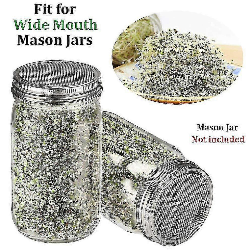 Kikidex (As Show, One Size) 4 Pack Sprouting Jar Screen Lids, 304 Stainless Steel Sprouting Lids For Wide Mouth 32 Oz Mason Jars (Excluding Bottles)