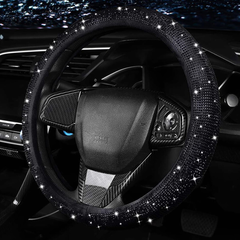 Steering Wheel Cover Rhinestone Car Wheel Cover, Universal 15' Sparkly Diamond Steering Wheel Protector 477169087362