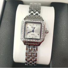 (Silver diamond surface) Fashionable steel band diamond-encrusted ladies' watch square Roman numeral quartz wristwatch
