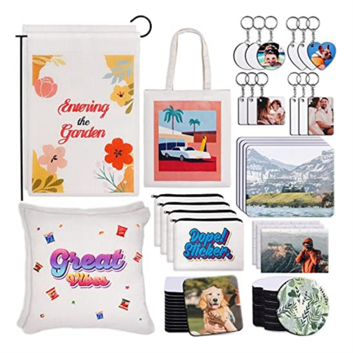 76Pcs Sublimation Blanks Products,DIY MDF Sublimation Keychain Blanks