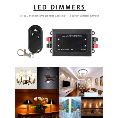 8A 12V 24V DC Single Color LED Strip Light Dimmer 1-Channel 2