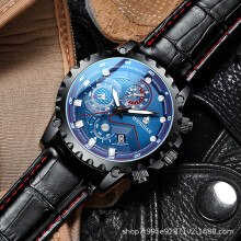 (202 Black leather with blue surface) Black Knight Watch Men's Fully automatic mechanical waterproof luminous men's watch