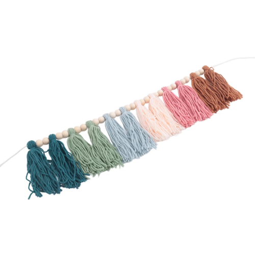 Boho-Quastengirlande mit Holzperlen, erdfarbene Regenbogengirlande A 1