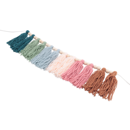 Boho-Quastengirlande mit Holzperlen, erdfarbene Regenbogengirlande A 2