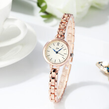 (Rose gold with beige plate) Minimalist style quartz watch for ladies with a unique and fashionable bracelet