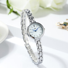 (Silver ribbon and white plate) Minimalist style quartz watch for ladies with a unique and fashionable bracelet