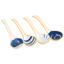 Ceramics Long Handle Soup Spoons for Pho Ramen Noodles Wonton Rice