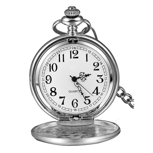 Orologio da tasca da uomo classico e vintage, regalo di Natale (argento)