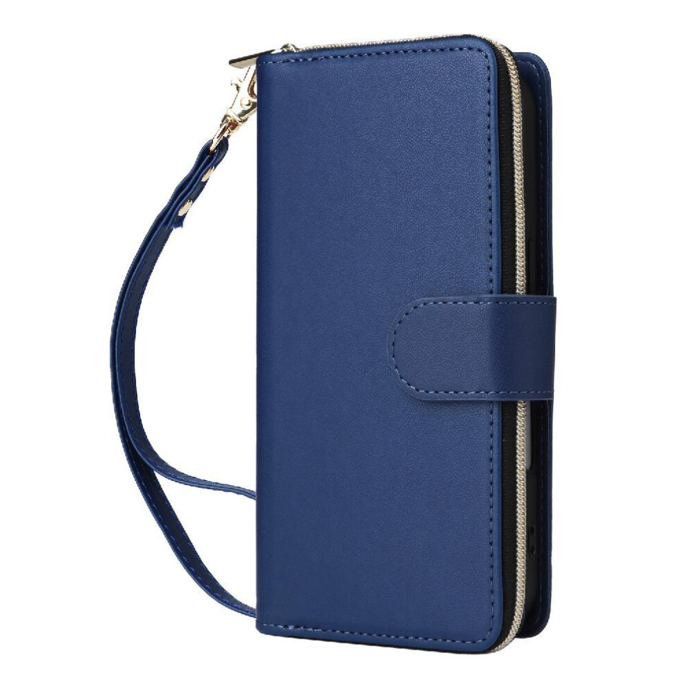 (Blue) Wallet Case For Samsung Galaxy A34 Crossbody And Wrist Strap 9 Card Holder Pu Leather Magnetic Closure Zipper Pocket Blue 764563082940