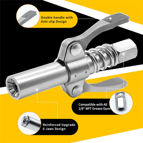 Double Handle Grease Nipple Coupler Quick Lock Release Ends Couplers 2