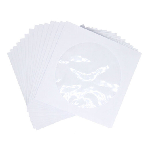 Porta buste di carta per DVD e CD con chiusura trasparente, confezione da 100
