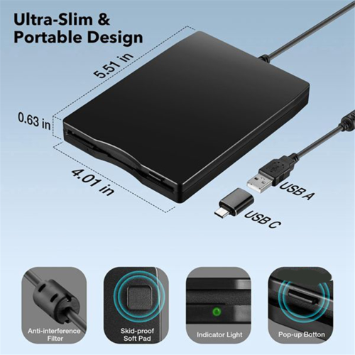 Floppy Disk Reader 3.5 Inch External USB Type A&C Floppy Disk Drive 2