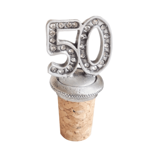 (Add a Gift Pouch) 50th Birthday Pewter Bottle Stopper