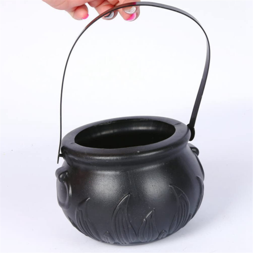 Mini calderone da strega in plastica per Halloween, porta caramelle nero 1