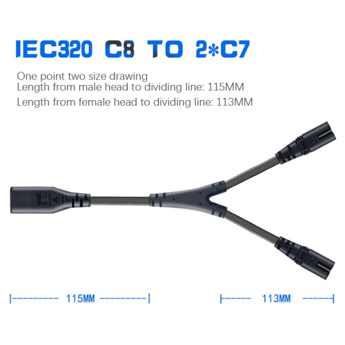 IEC320 C8 to 2X C7 Y Split AC Power Cord, 1 in 2 Out AC Power Cable 2