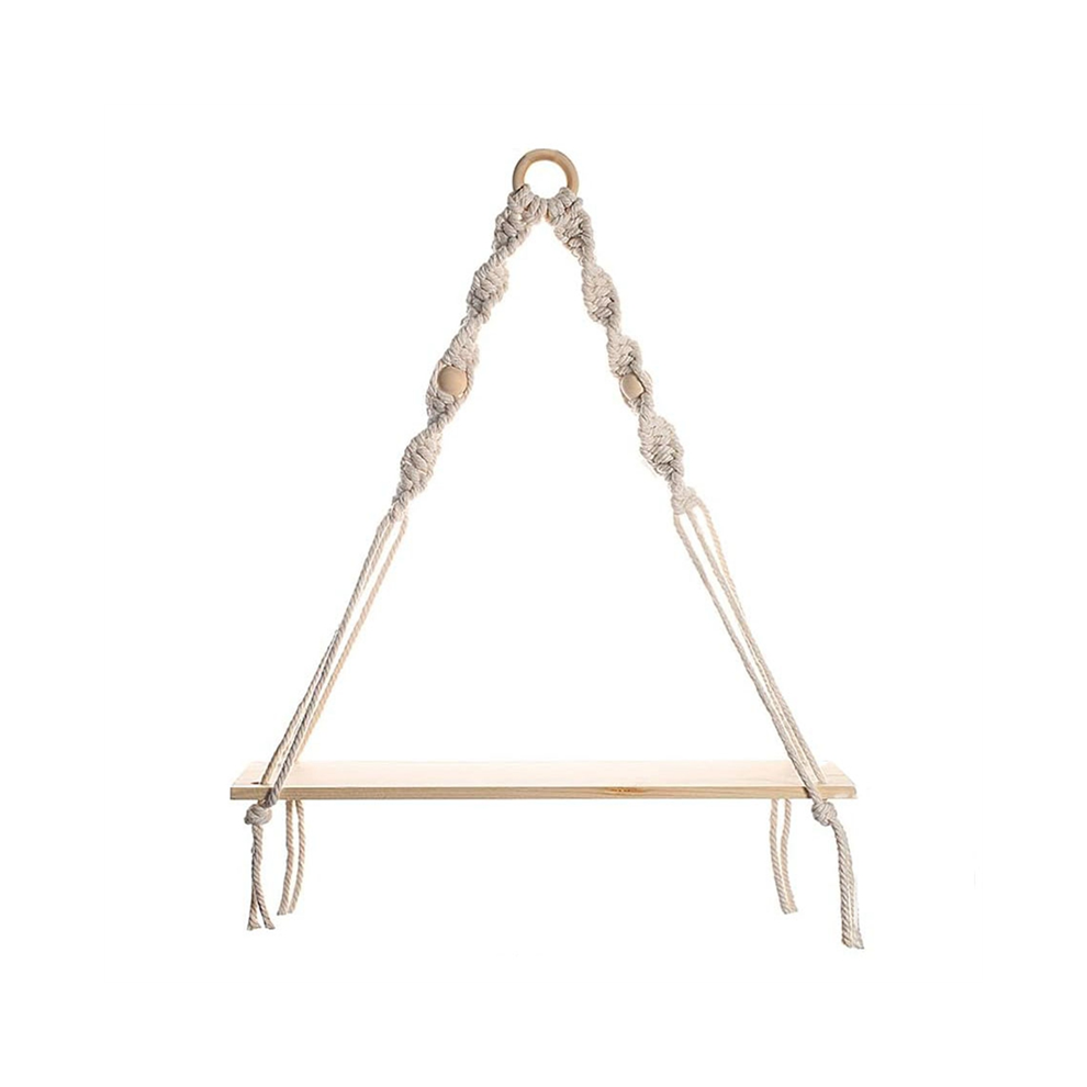 Macrame Wall Hanging Shelf-With Wood Beads, Farmhouse Floating Rustic 4852229289317