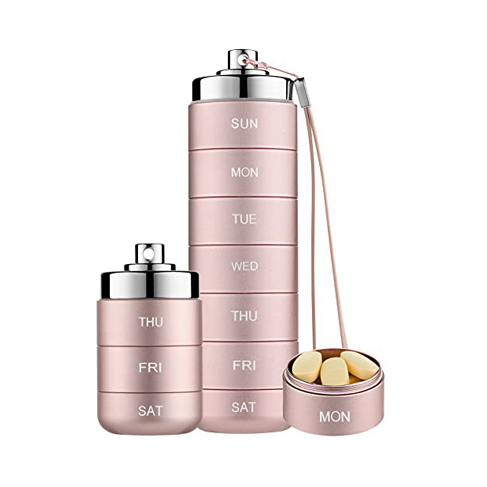 Bez Marki Pink Metal Pill Organizer Weekly,Stackable Waterproof Travel Pill Box,