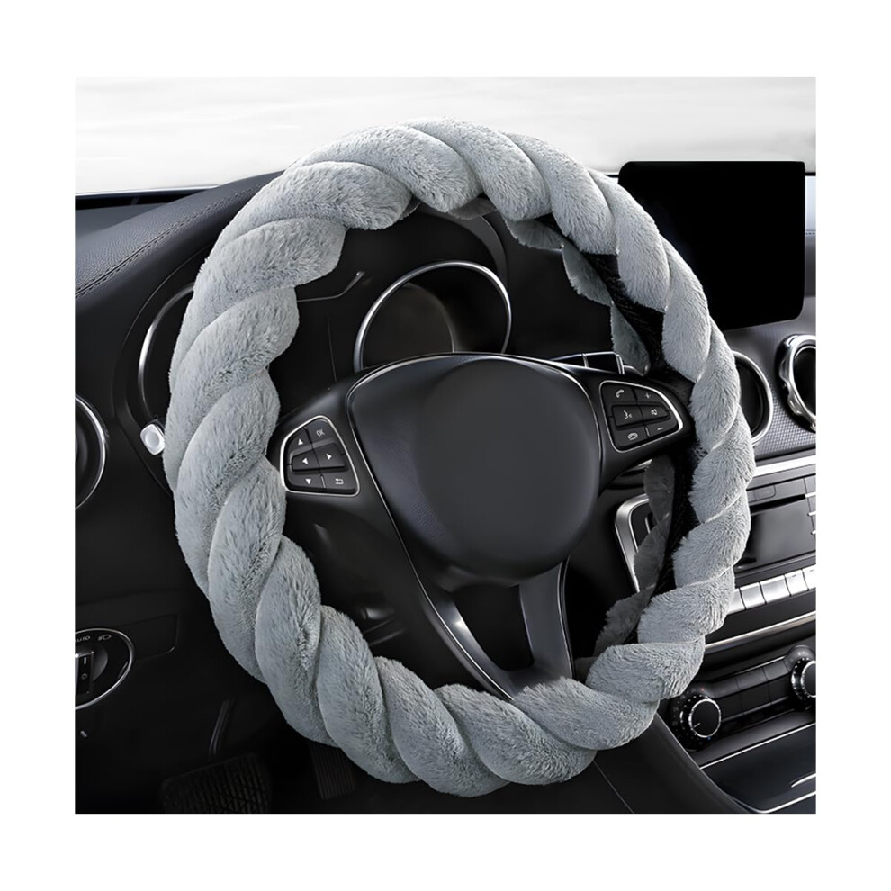 Fluffy Car Steering Wheel Cover, 15 Inches Antislip Round Fuzzy Winter Protector 477169091932