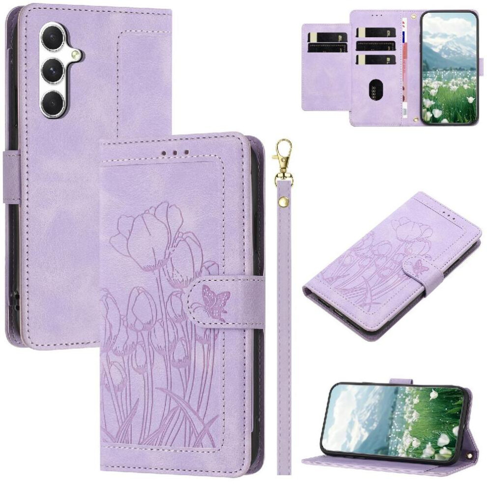 ( Violet) Fashion Wallet Case For Samsung Galaxy A34 5G Magnetic Closure Kickstand Crossbody And Wrist Strap Tulip Embossed Flip Case Pu Leather Light 764563085033