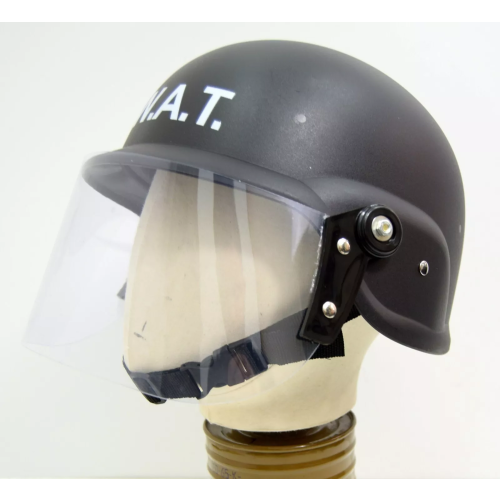 Black Plastic Helmet With Visor SWAT Lightweight One Size 1