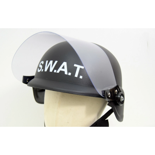Black Plastic Helmet With Visor SWAT Lightweight One Size 2
