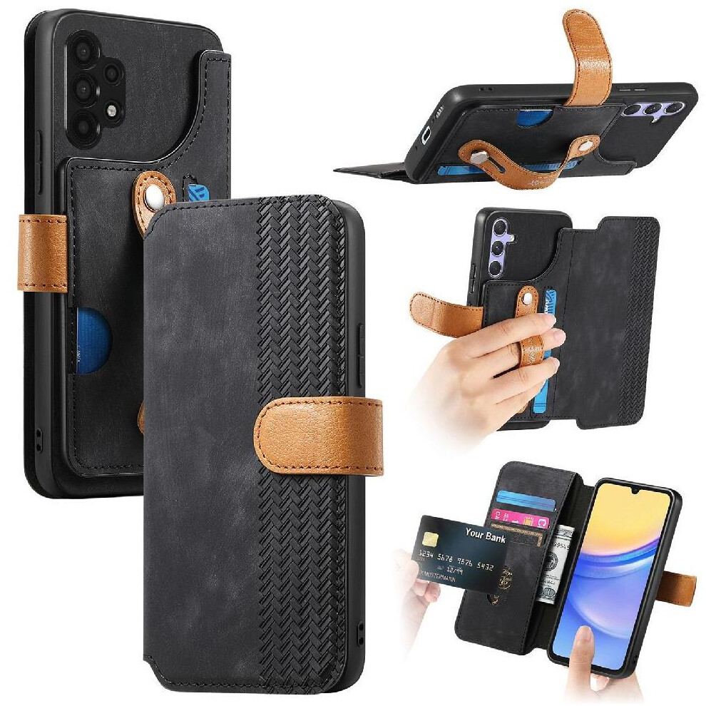 (Black) Case For Samsung Galaxy A34 5G Shockproof Wallet Wrist Strap Card Slots Black 764563085286