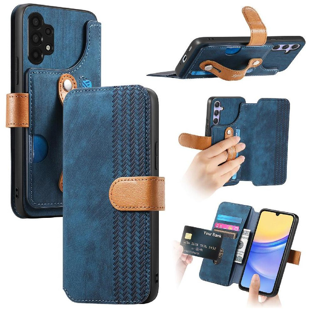 (Blue) Case For Samsung Galaxy A34 5G Shockproof Wallet Wrist Strap Card Slots Blue 764563085293