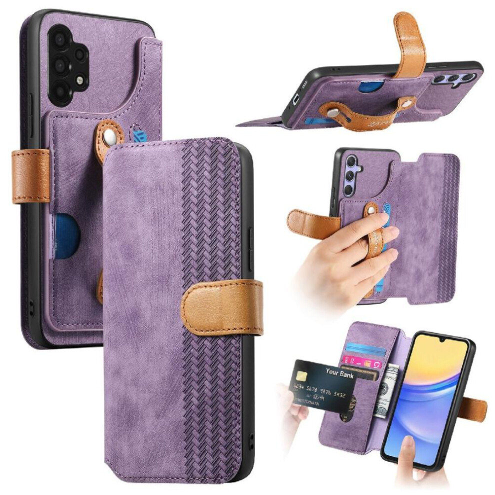 (Purple) Case For Samsung Galaxy A34 5G Shockproof Wallet Wrist Strap Card Slots Purple 764563085279
