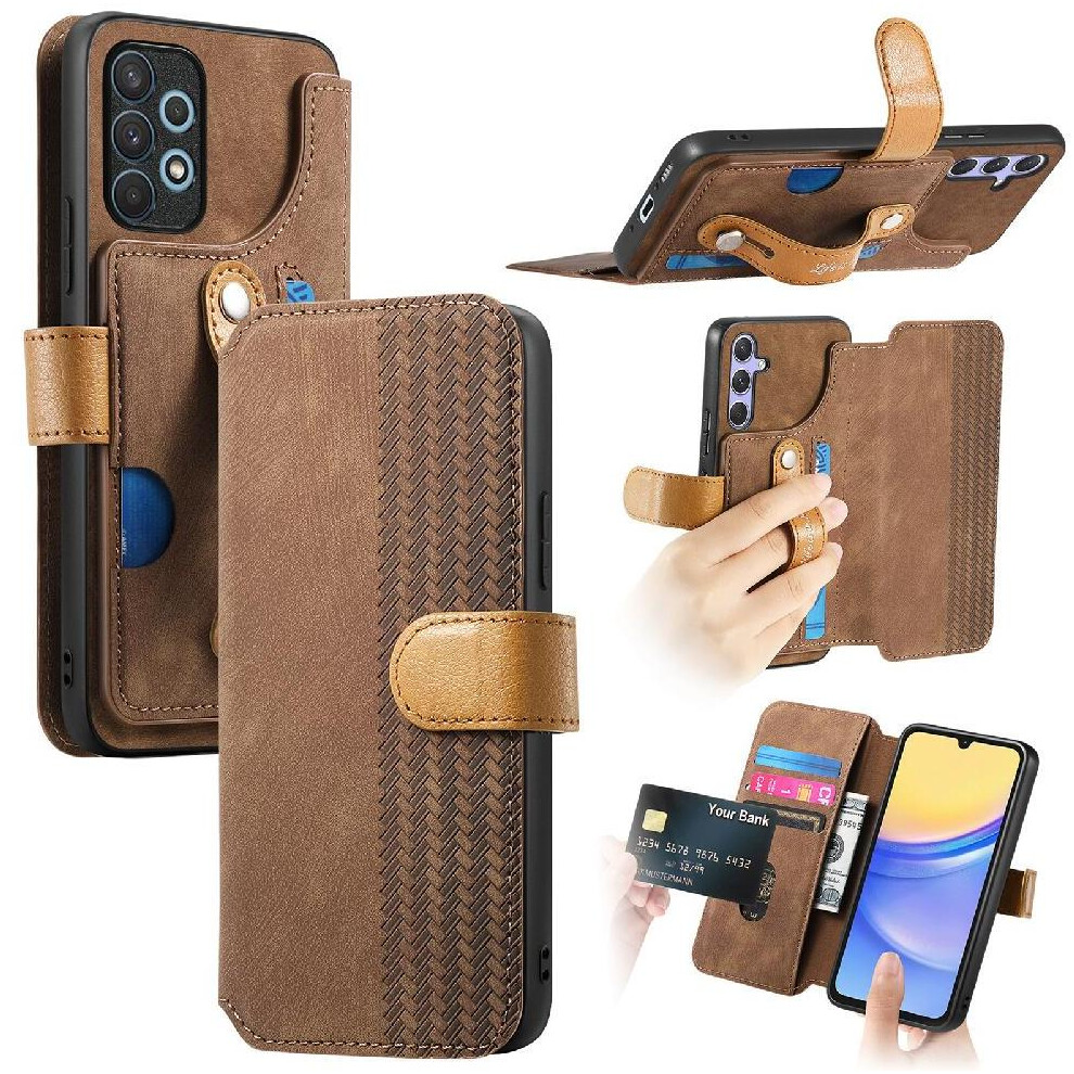 (Brown) Case For Samsung Galaxy A34 4G Shockproof Wallet Wrist Strap Card Slots Brown 764563085361