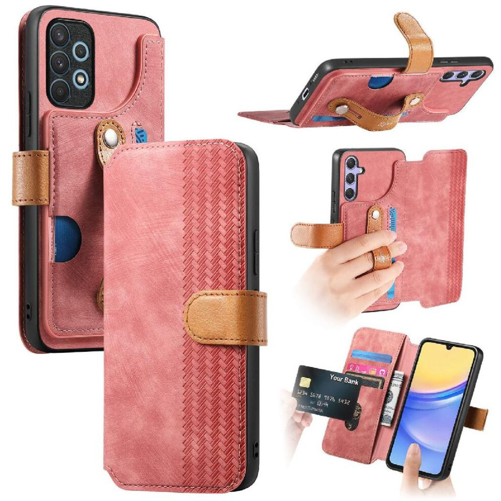 (Pink) Case For Samsung Galaxy A34 4G Shockproof Wallet Wrist Strap Card Slots Pink 764563085385