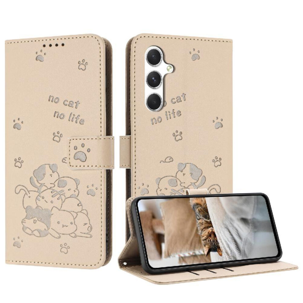 Photos - Case  Flip  for Samsung Galaxy A34 5g Pu Leather Leather Wallet Card Holder Kickstand Cute Cat(Creamy white )