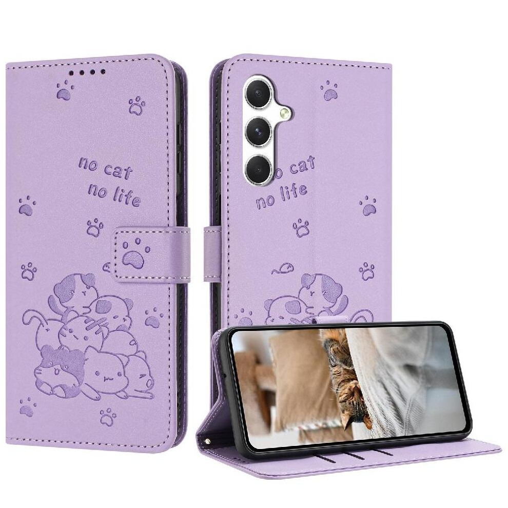 (Purple) Flip Case For Samsung Galaxy A34 5G Pu Leather Leather Wallet Card Holder Kickstand Cute Cat Purple 764563085491