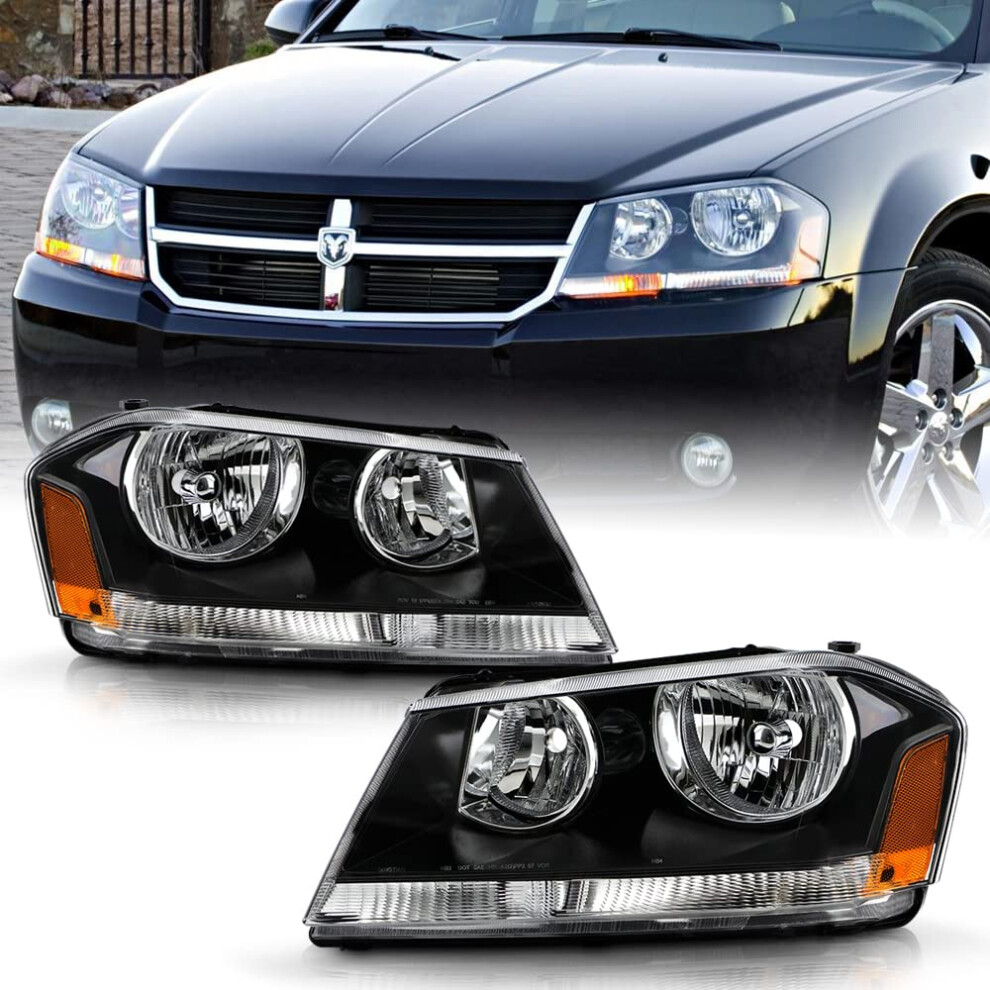 For 20082014 Dodge Avenger R/T Style Housing Headlights Headlamps Replacement Pair Set Leftright Black 689788448343