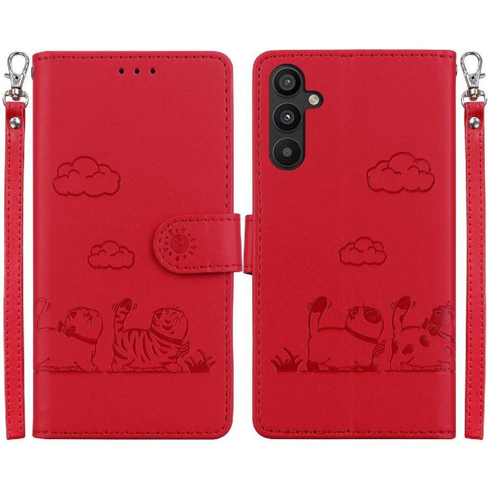 (Red) Flip Case For Samsung Galaxy A34 5G Leather Wallet Card Slot Holder Kickstand Cat Rfid Red 764563086290