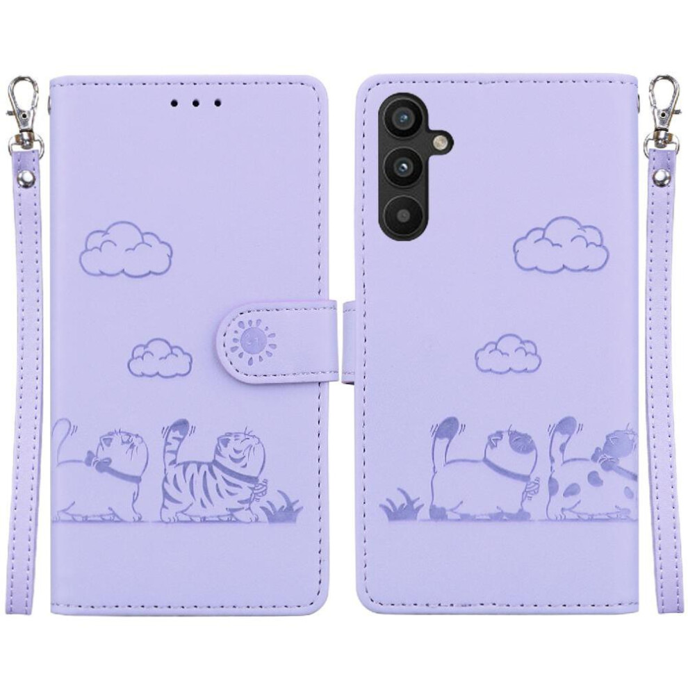 (Purple) Flip Case For Samsung Galaxy A34 5G Leather Wallet Card Slot Holder Kickstand Cat Rfid Purple 764563086283