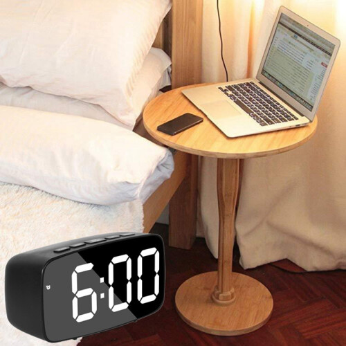 Smart Digital Alarm Clock Bedside,White LED USB Desk Clock,Black 2