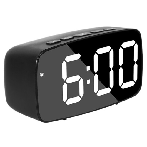Smart Digital Alarm Clock Bedside,White LED USB Desk Clock,Black