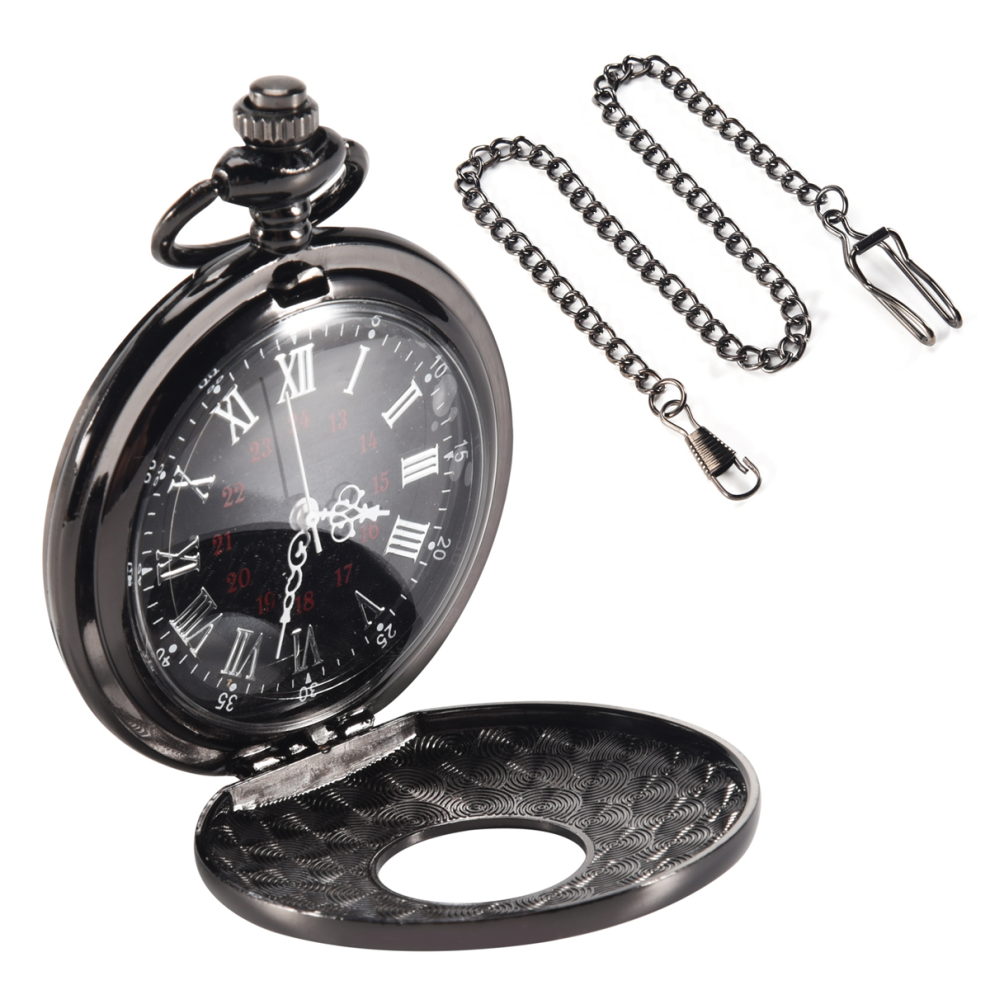 Bez Marki Steampunk Black Roman Numerals Necklace Quartz Pocket Watch Gift