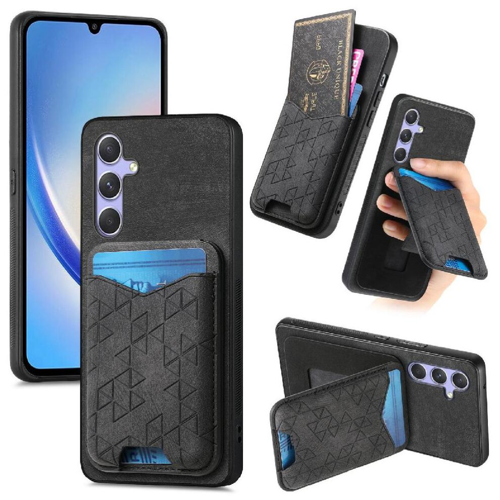 (Black) Case For Samsung Galaxy A34 Card Slot Stable Grip Stand Retro Black 764563086481