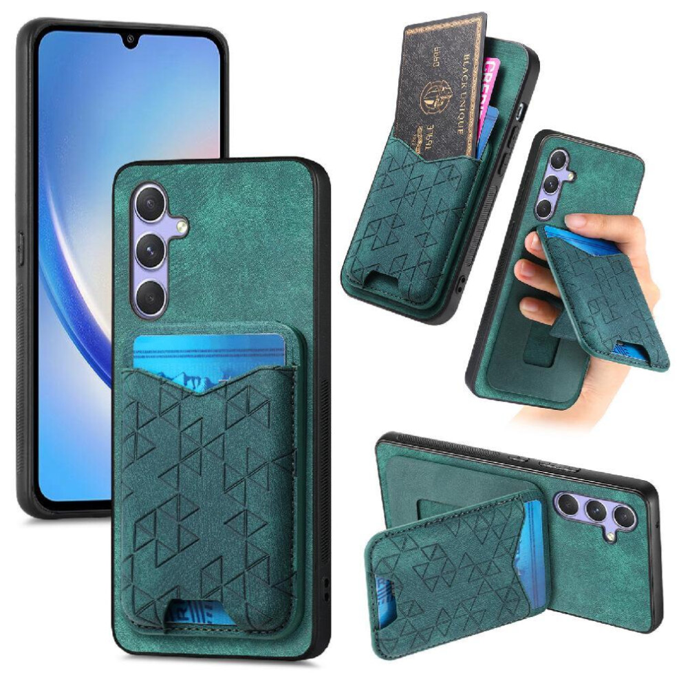 (Green) Case For Samsung Galaxy A34 Card Slot Stable Grip Stand Retro Green 764563086474
